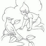 Elf talking with a bird