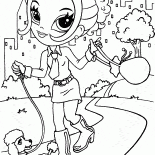 Girl is walking her pet