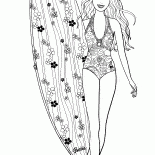 Barbie is engaged in surfing