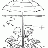 Children under an umbrella from the sun