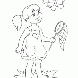 Girl with a butterfly net chasing after a butterfly