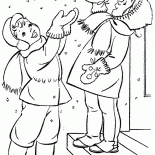 Children catching snowflakes