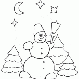 Snowman and stars sky